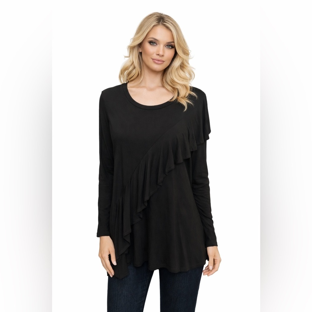 DG2 Black Ruffled long Sleeve Top Size Medium